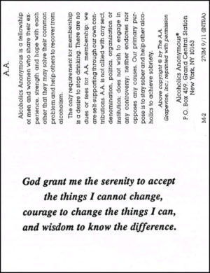 Wallet Card (Preamble, Steps, Traditions & Serenity Prayer